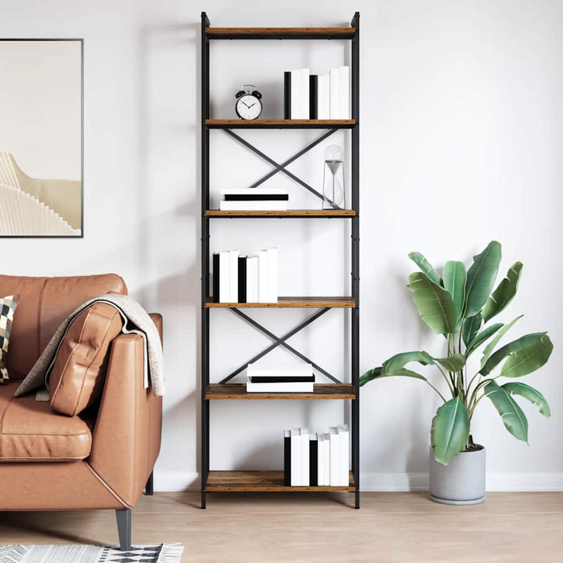 Steel Bookcase, (5 Shelves) 188cm H x 60cm W x 30cm D, Brown