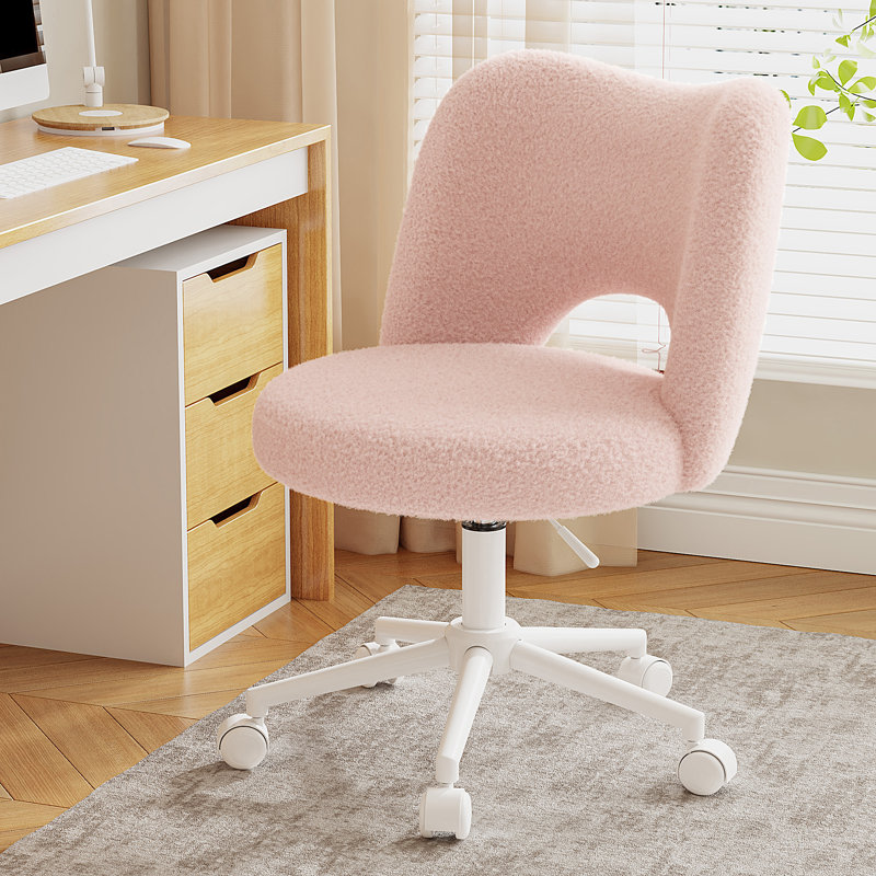 Upholstered Armless Home Office Desk Chair With Wheels, Pink