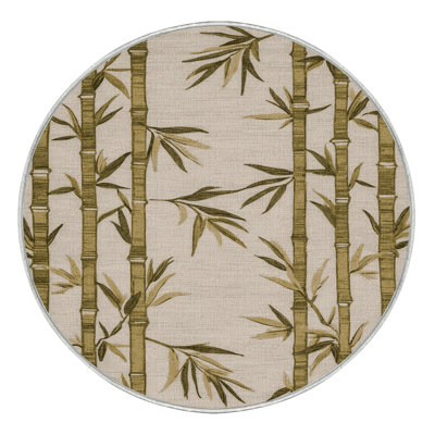 Machine Washable Botanical Beige Area Rug