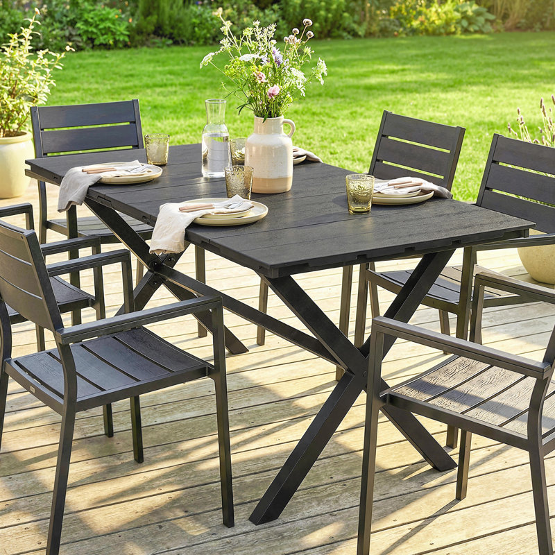 Outsunny Garden Dining Table for 6 Person All Weather 150 x 90 cm Black
