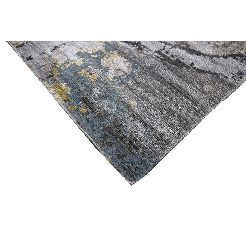 Tapis bleu / gris de haute qualité noué à la main, Rectangle 6 pi x 9 pi