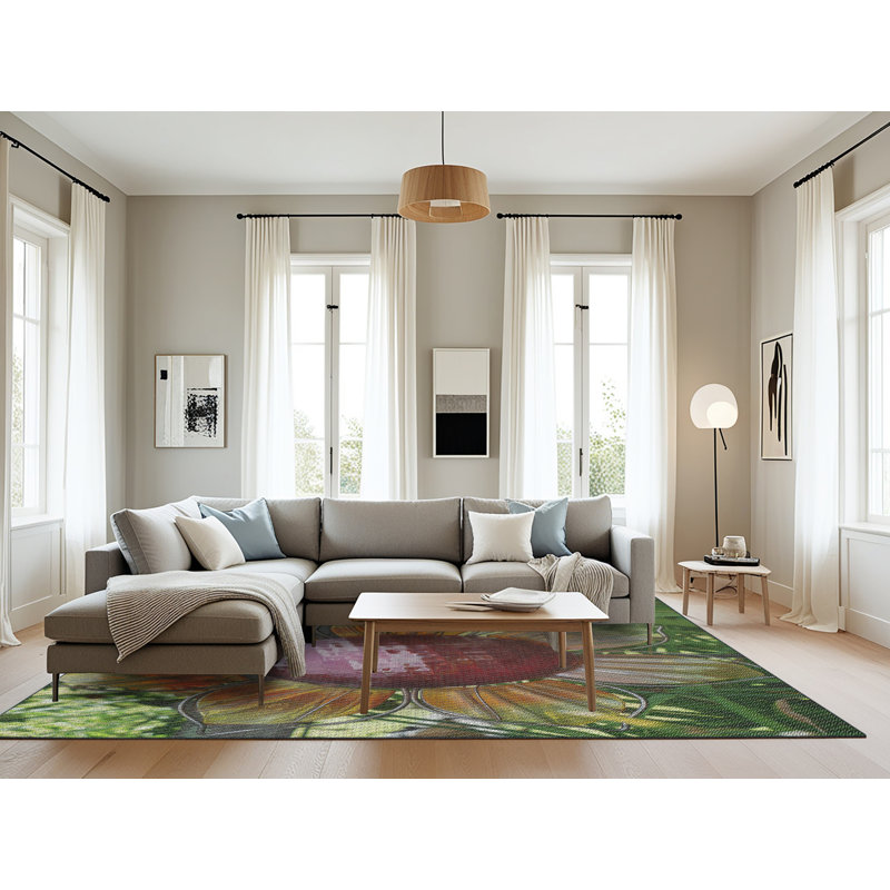 Tapis à motifs vert / brun, Rectangle 8 pi x 10 pi