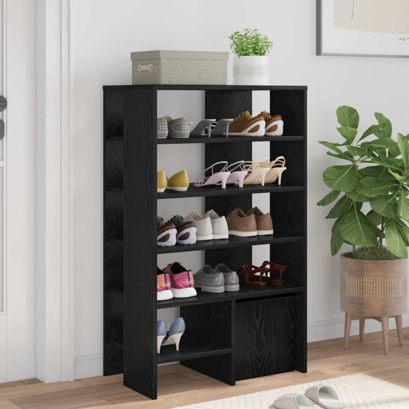 14 Pair Shoe Storage Cabinet, Black Oak