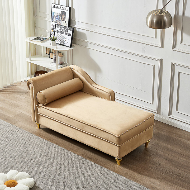 Chaise longue de rangement rembourrée en tissu Kerry, Velours kaki