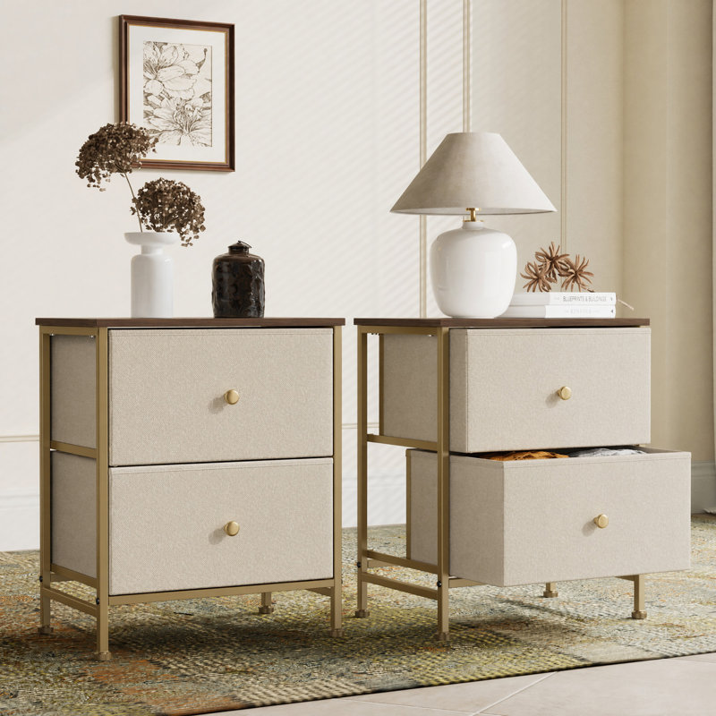 Table de chevet 2 tiroirs Jaece, Khaki, Set of 2