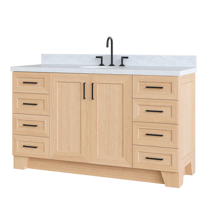 ARIEL TAYLOR 61 IN RECTANGLE SINK VANITY, Oval, Natural Oak
