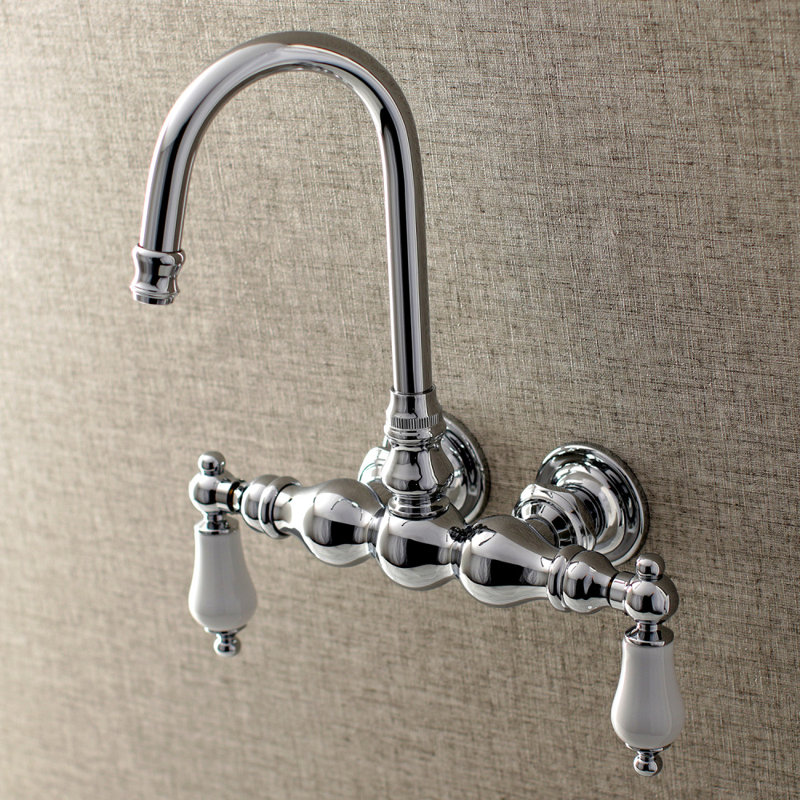Kingston Brass Aqua Vintage Two-Handle 2-Hole Tub Wall Mount Clawfoot Tub Faucet, Polished Chrome