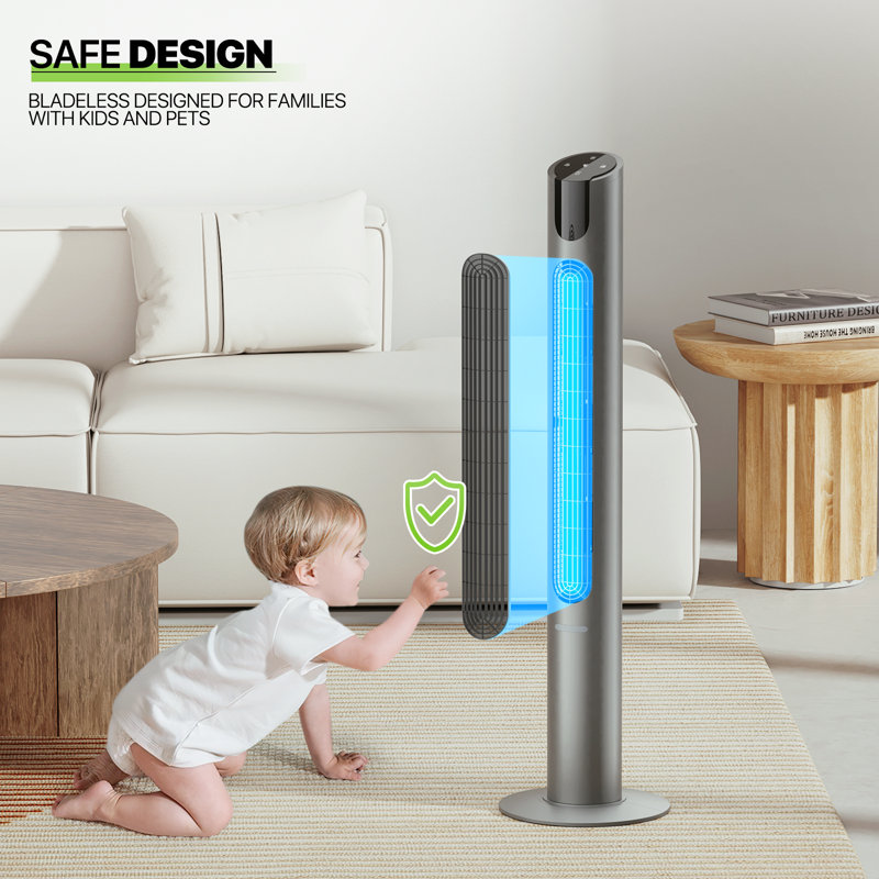 Space Gray 45" Bladeless Oscillating Tower Fan with Remote