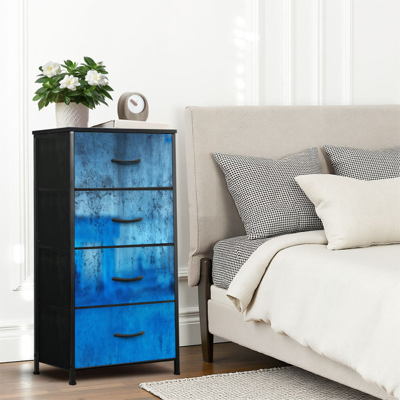 4 Drawer Dresser for Bedroom, Narrow Chest of Drawers, Wooden Top and Study Iron Frame 18"x37.5"-(WxH)