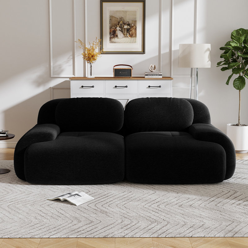 Compression Sofa, Loveseat, Corduroy Fabric Sofa, For  living rooms bedrooms Audiovisual Room, Black