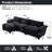 Luxury L-Shape Sofa with Ottoman, Soft Chenille Upholstery, Living Room Furniture - Black