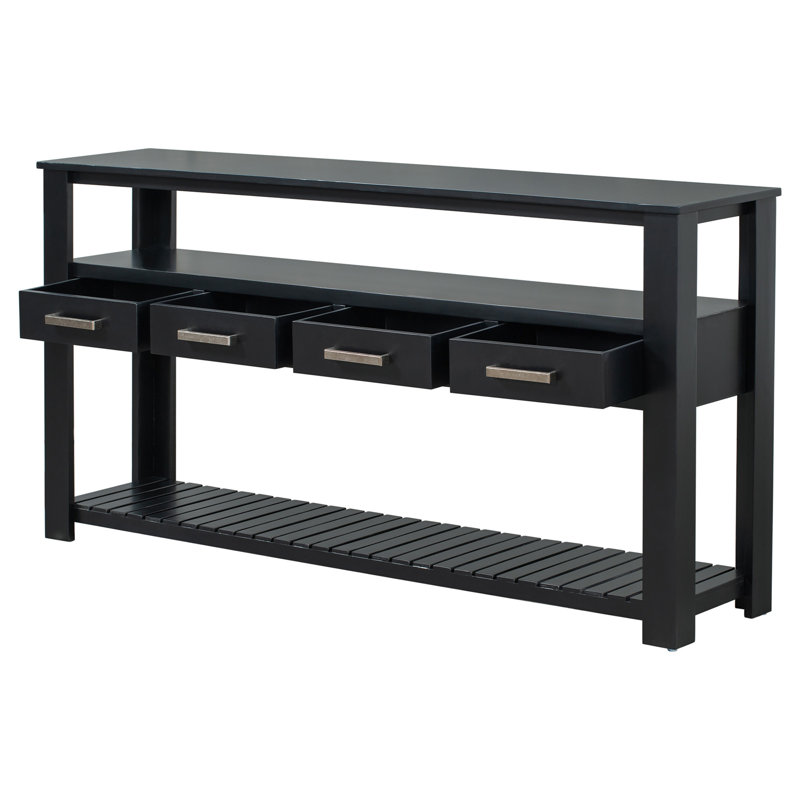 Table console moderne pour salon avec 4 tiroirs et 2 tablettes, Noir