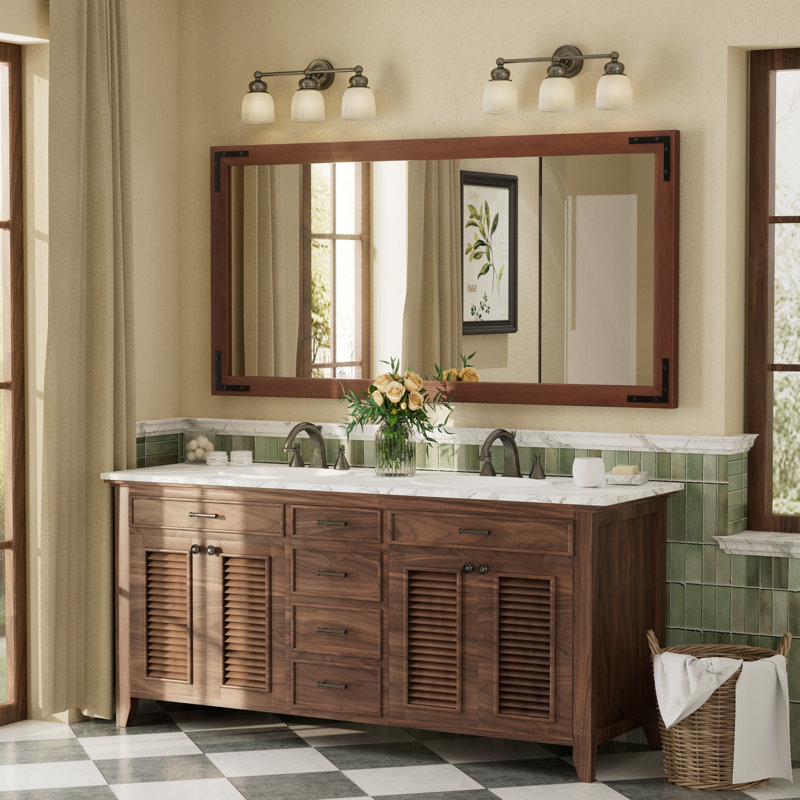 Amara Rustic Farmhouse Solid Wood Framed Tempered Glass Wall Mirror with 5-Year Warranty, 60" x 30", Brown