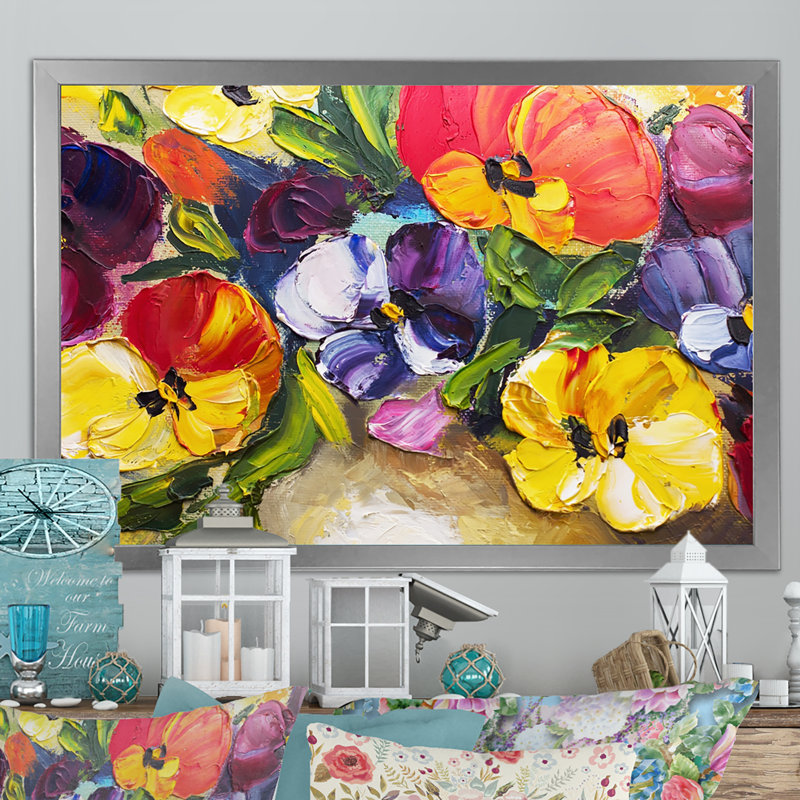 Fleurs rétro II - reproduction d'art sur toile, Cadre photo argenté, H 24 po x l 36 po x P 1 po