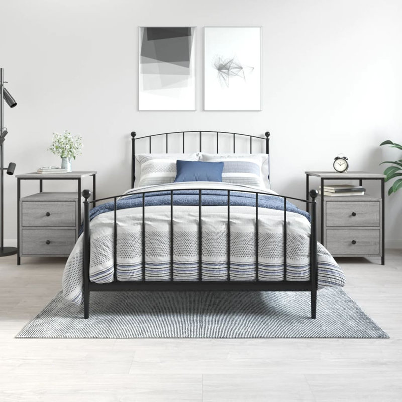44cm W Bedside Table, Grey/Brown/Blue