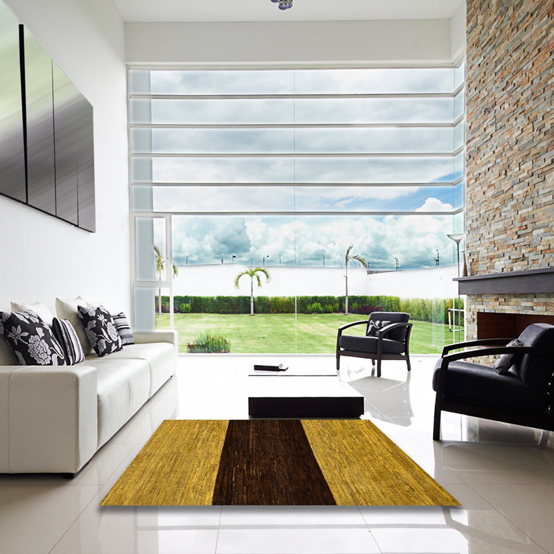 Tapis jaune en laine Power Loom, Carré 3 pi