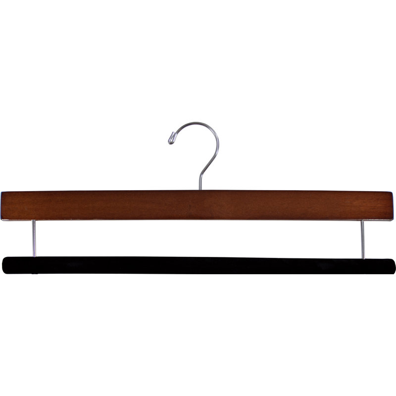 Cintre en bois antidérapant pour jupe / pantalons, Noyer / nickel