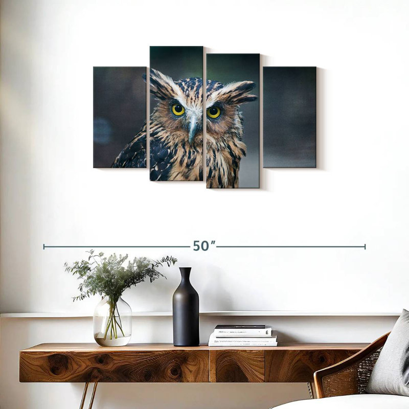 Brampt Staring Great Horned Owl, 22" H x 36" W