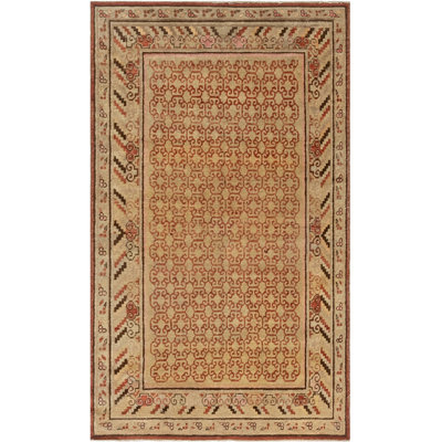Tapis rétro en laine fait à la main beige / brun / orange Samarkand Mid-Century 3 pi 9 po x 6 pi 3 po