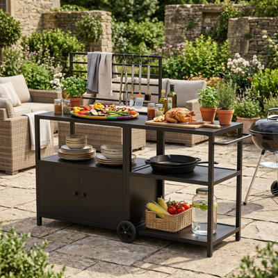 Ensemble de 2 paniers modulaires d'extérieur avec chariot de rangement et armoire de rangement