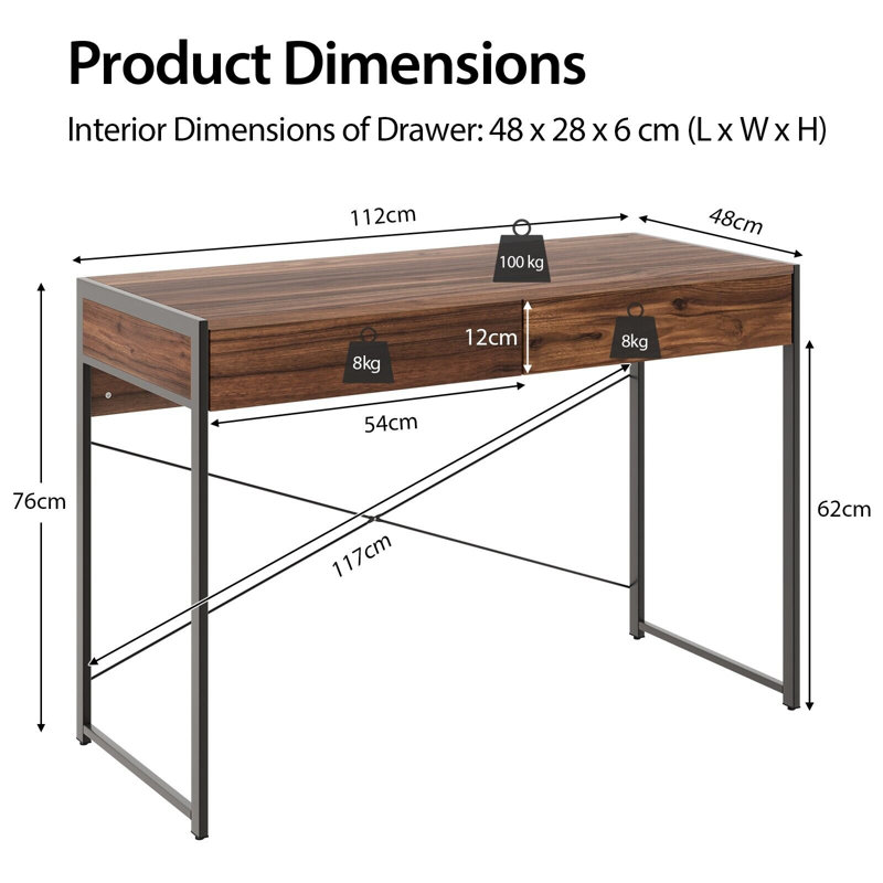 Adalaya Metal Base Writing Desk