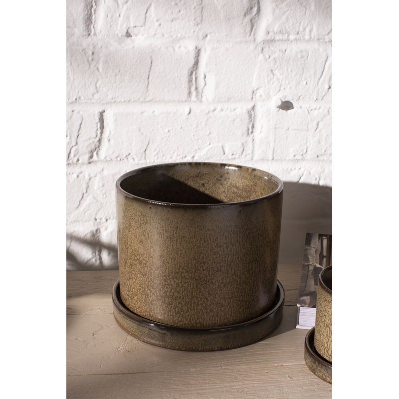 Tyron Ceramic Pot Planter, Brown, 7" H x 6.5" W x 6.5" D
