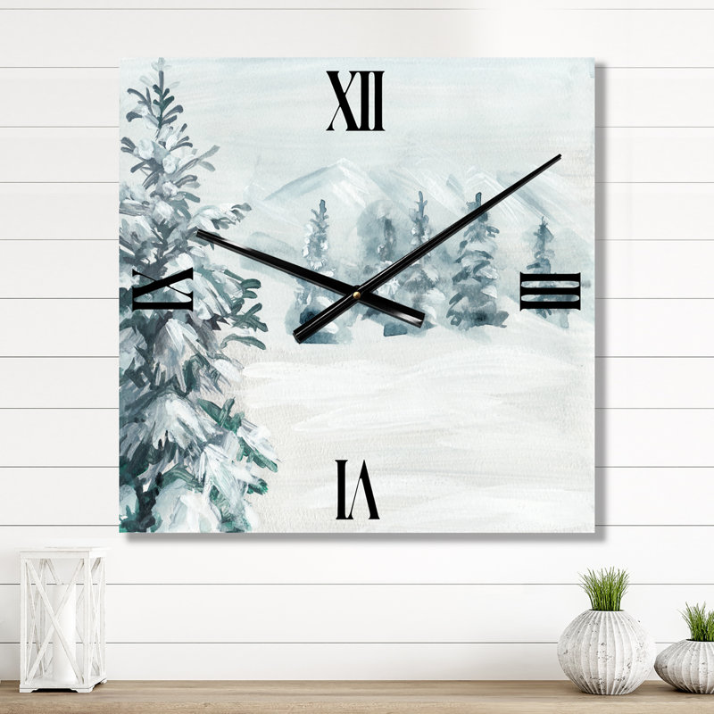Horloge murale Snowy Pine Trees, Grand