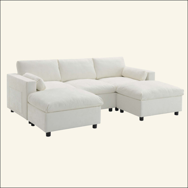 Canapé modulaire en U avec poches de rangement, 2 repose-pieds mobiles, coussins d'accoudoirs, combinaison libre, canapé moderne à 5 places pour salon et appartement, chenille