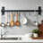 Double Bar Wall Mounted Pot Rack, Black with 8 Hooks for Pans and Kitchen Utensils