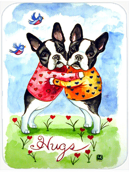 Boston Terrier Hugs Glass Cutting Board