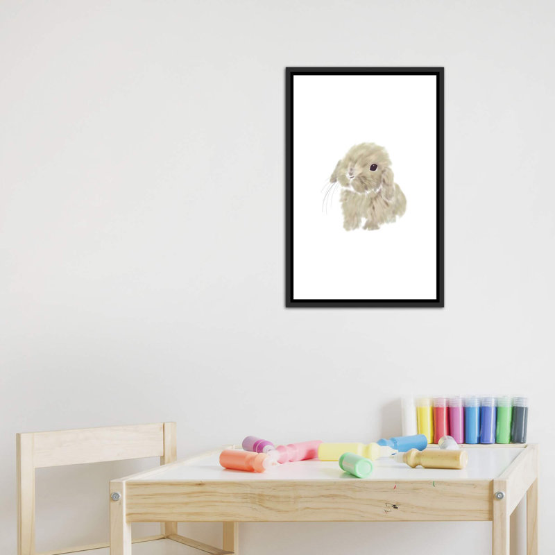 Décoration murale bébé lapin, H 26 po x l 18 po x 1,5 po, Toile avec cadre noir patiné
