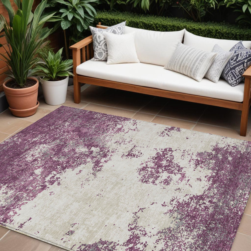 Tapis intérieur lavable abstrait aubergine 9 pi x 12 pi gris et ivoire