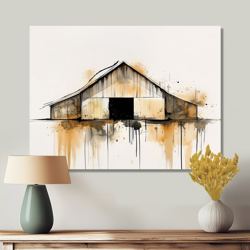 Coucher de soleil grange dans un horizon minimaliste - ferme, impression murale en métal, H 12 po x l 20 po x P 0,84 po