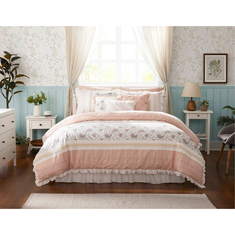 Ensemble d'édredon 9 pièces en percale de coton rosé, Grand édredon et 8 pièces supplémentaires, Rosé