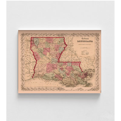 Rétro carte de la Louisiane, impression d'affiche encadrée Pelican State, art mural Louisiana