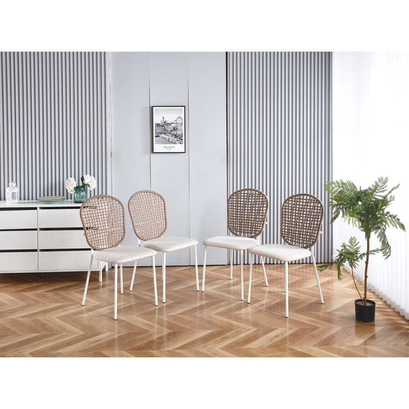 Ensemble de 4 chaises de salle à manger Sennit, Tissu blanc