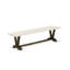 Ensemble de salle à manger 3 pièces comprenant une table de petit-déjeuner et 2 petits bancs en bois - plateau en lin blanc et finition jacobine patinée-1823019445-1823719855