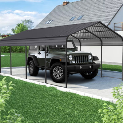 Auvent de garage en métal de 1220 pi² - Acier galvanisé pour une durabilité accrue, abri de voiture gris résistant aux intempéries et longue durée de vie