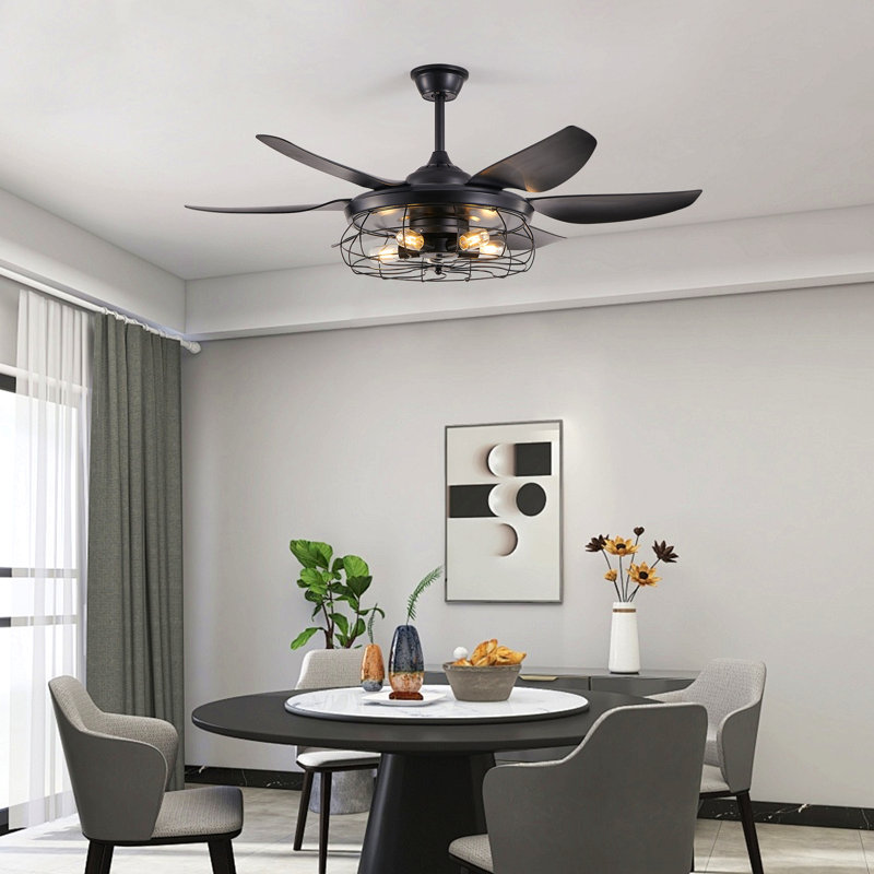 Modern Black Ceiling Fan With Light, Adjustable Speed For Living Room, Bedroom, Dining Room (Silent/6-Speed/Reversible/Dc Motor) (Bulb Not Included)