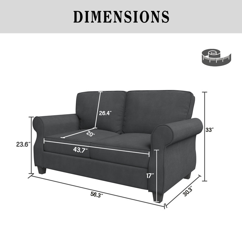 Canapé moderne à 2 places Comfy, Gris foncé