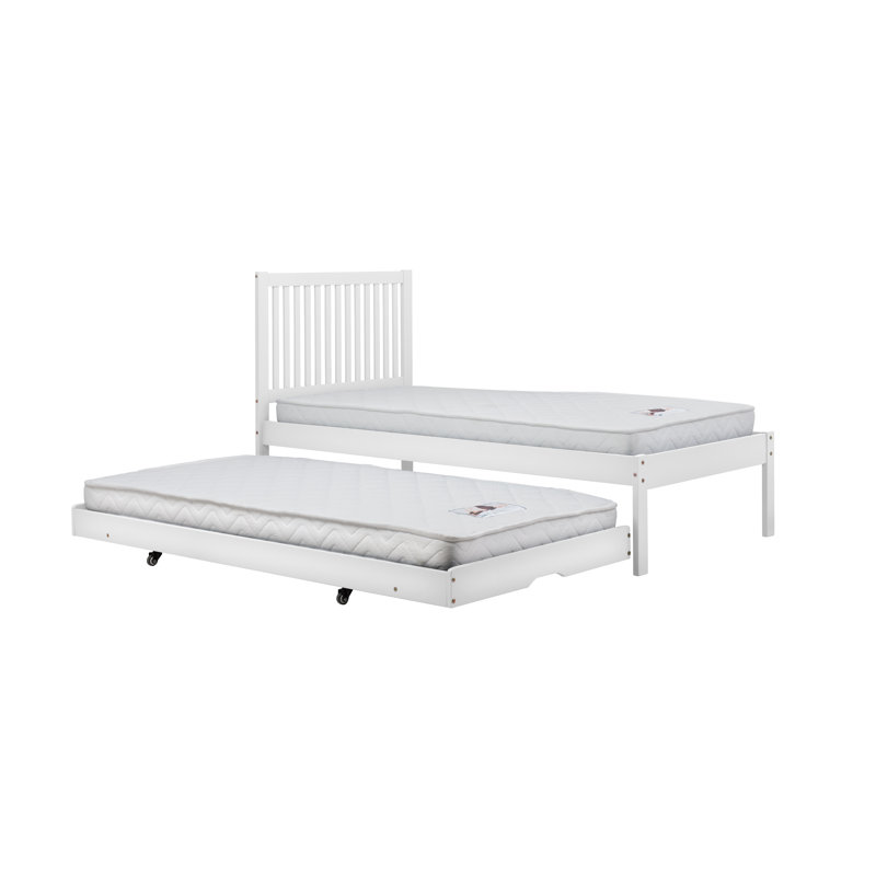 Solid Wood with Trundle and Mattress, White