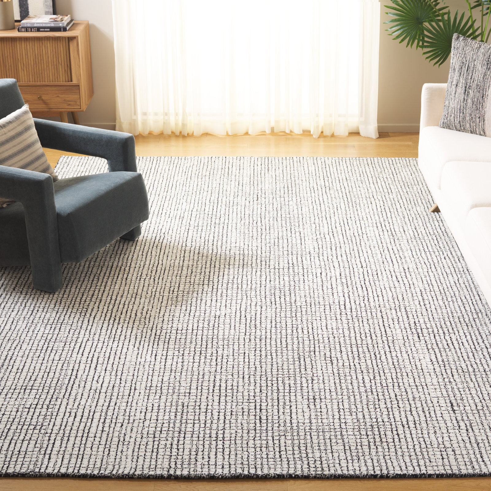 Rowe Ivory Black Hand-Tufted Checkered Rug, Rectangle 6' x 9'