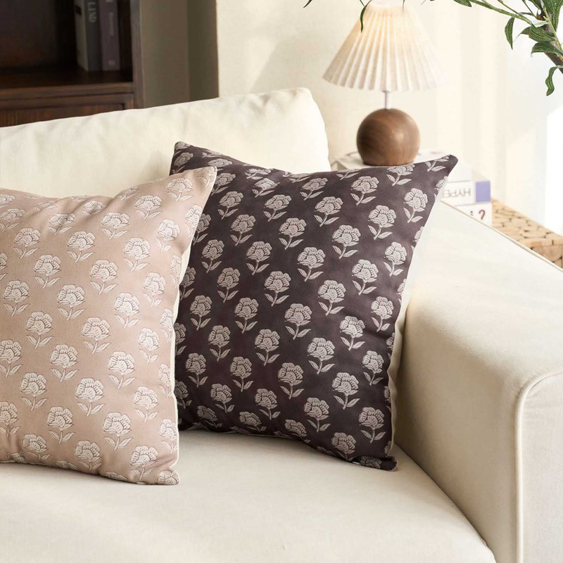 Monza Rustic Elegance Serene Floral Pillow Cover, Dark Brown, 20" H x 20" W