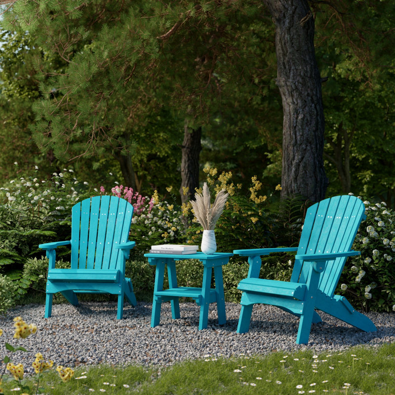 Heritage 3-Piece Folding Adirondack Set with Side Table, Aruba Blue