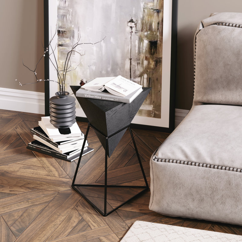 Modern Geometric End Table, Black