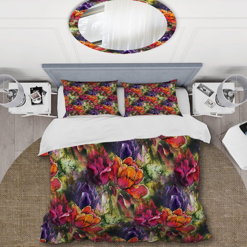 Fleurs colorées - Ensemble de housse de couette floral - Polyester microfibre