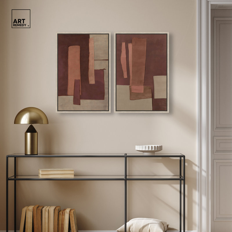 Ensemble de décoration murale bohème Raw Edge Duo par Art Remedy, cadre en chêne naturel, 16 x 24, 25"H x 17"W