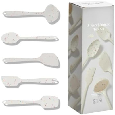 Ensemble d'ustensiles de cuisine en silicone 5 pièces - Louche, Spatule, Flip, Cuillère et Spoonula - Ustensiles de cuisine non toxiques pour les ustensiles de cuisine antiadhésifs, la cuisson et la cuisson - Sprinkles