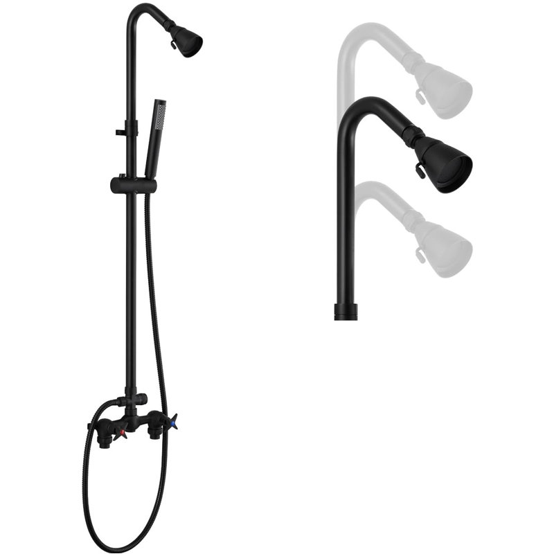 Système de douche d'extérieur moderne avec pomme de douche à effet de pluie de 6 po et douchette à main, ensemble de douche murale à double fonction exposée (avec pomme de douche ronde)