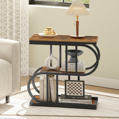 S-Shaped Narrow End Table with 3-Layer Open Shelves